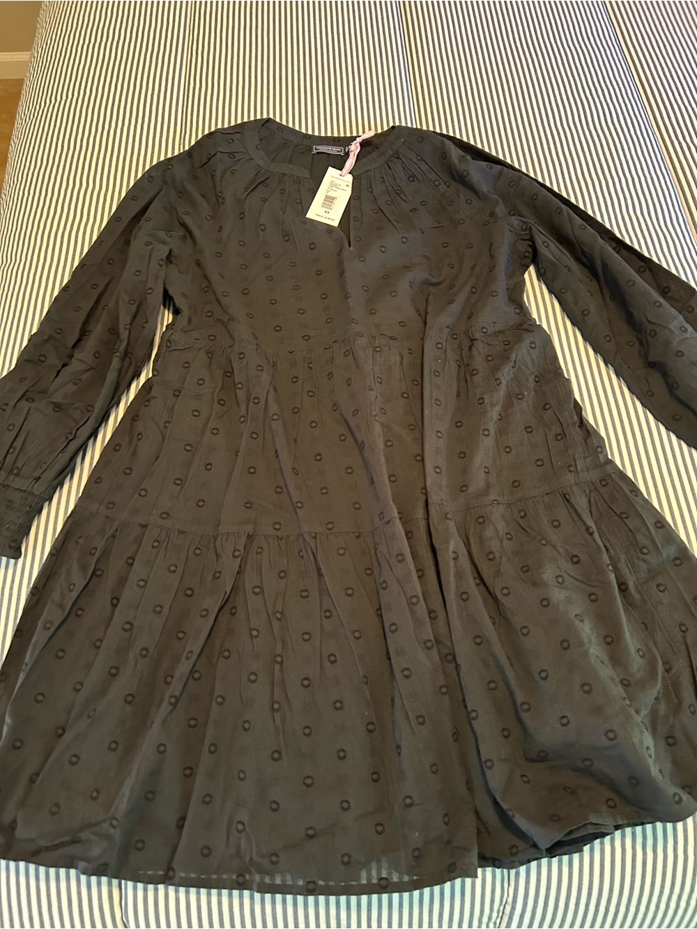 Vineyard Vines Black Long-Sleeve Tiered Dot Dress Size XS NWT